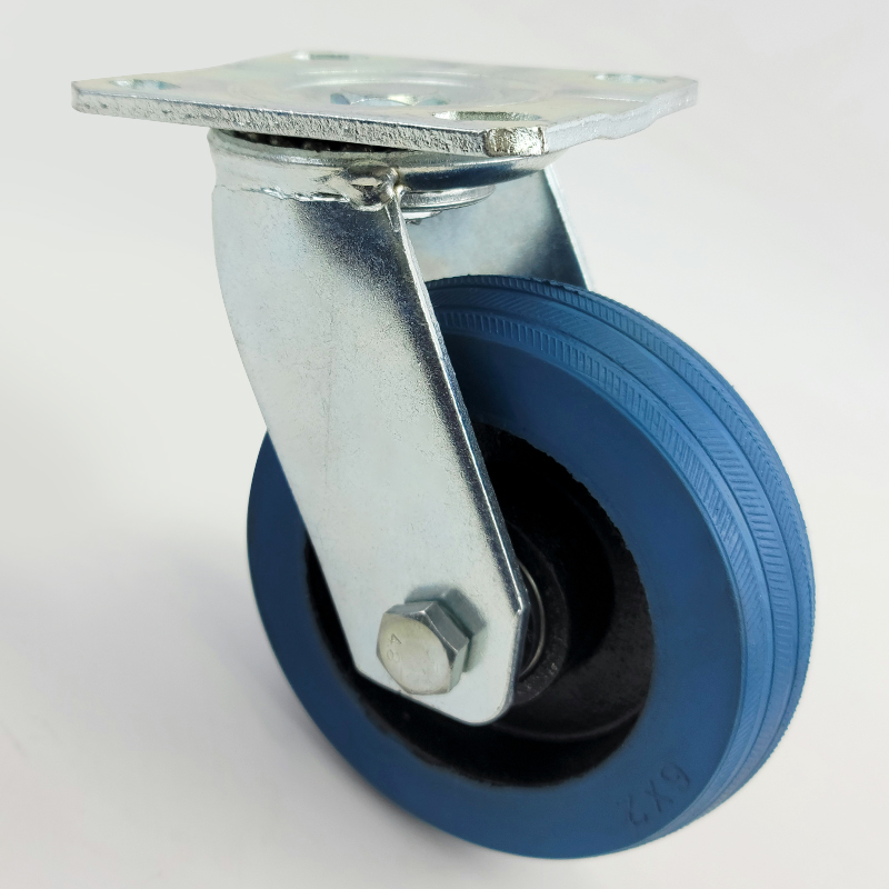 Iron core blue elastic rubber caster wheel