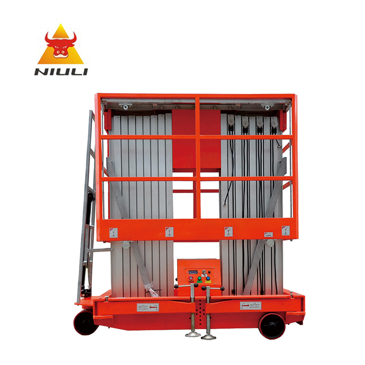 NIULI 10M Towable Dual Mast Elevating Man Lift Table Aluminium Alloy Platform